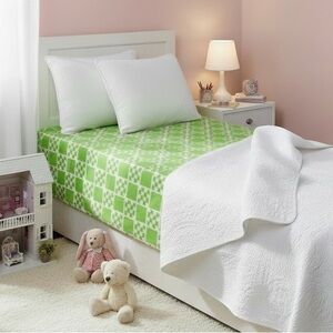 Vintage 70’s Tex-Made “Square Dance” Twin Flat & Fitted Sheet Set In Green